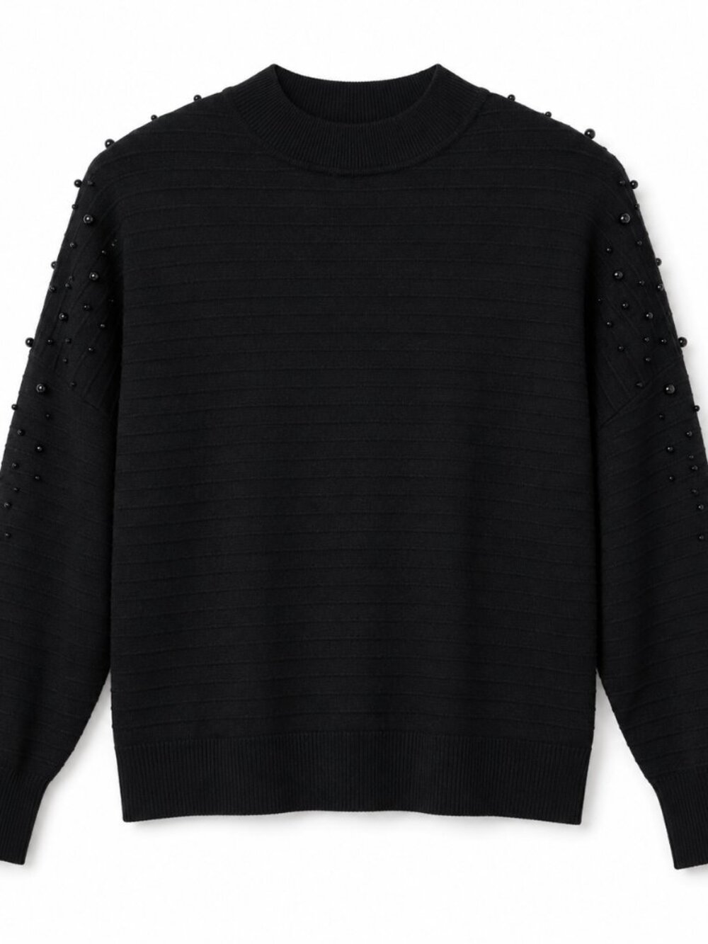 a love story Classic Chic Black Beaded Sleeve Mock Neck Sweater L